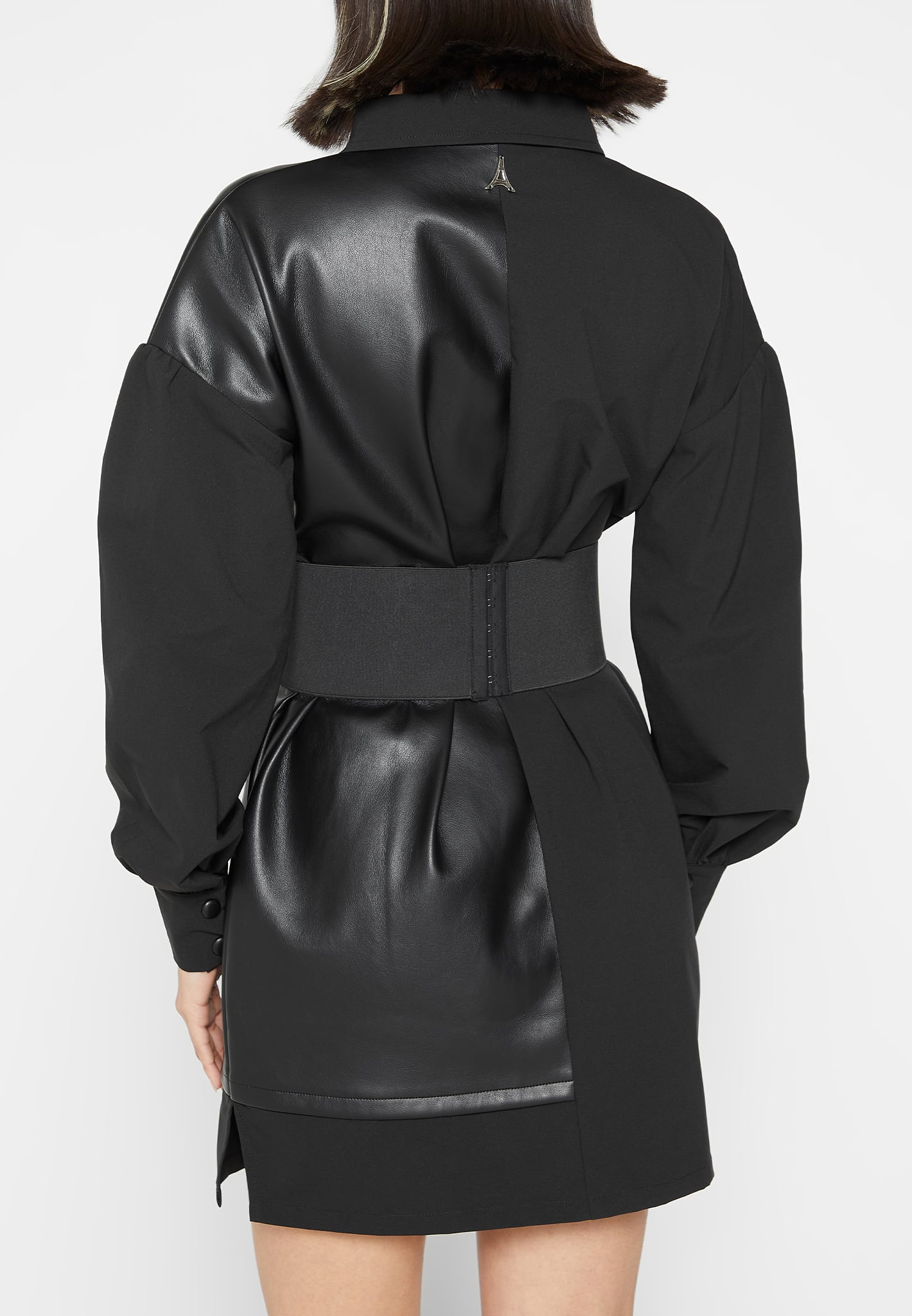 Half Vegan Leather Shirt Dress - Black | Manière De Voir USA