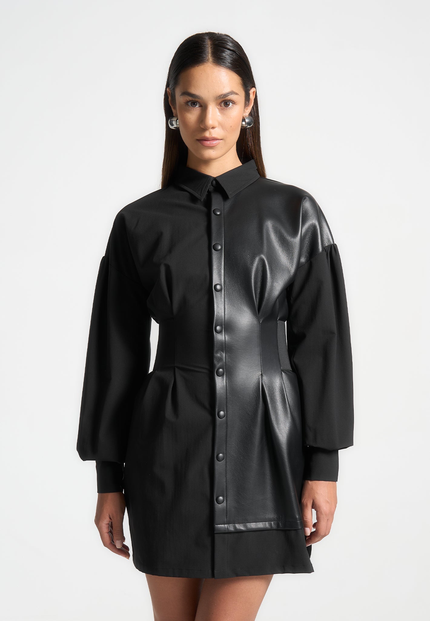 leather t shirt dress Fifteen Twenty Jennifer Faux Dress- Black XS and button Buy Black Faux Leather T-Shirt