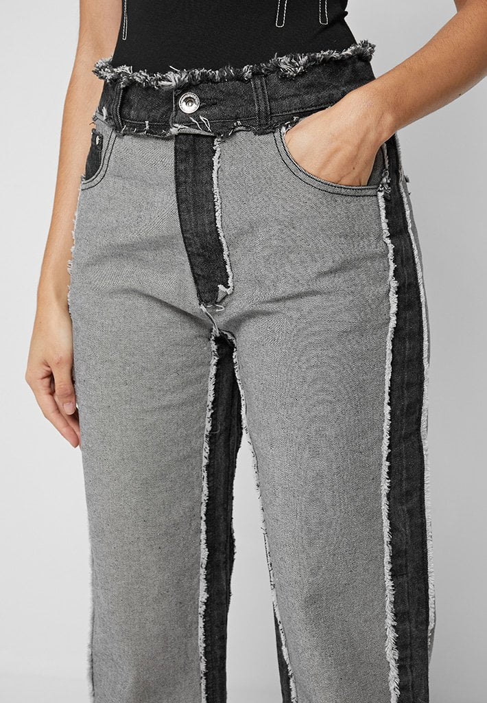 Billie Jeans - High Waisted Cotton Distressed Mom Denim Jeans in Black Wash