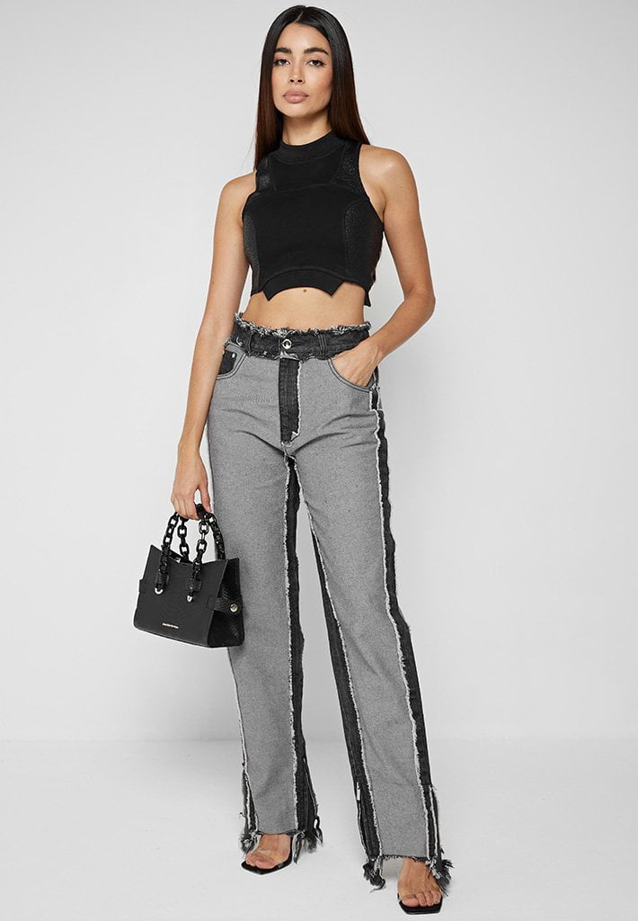 Distressed Mom Jeans - Washed Black