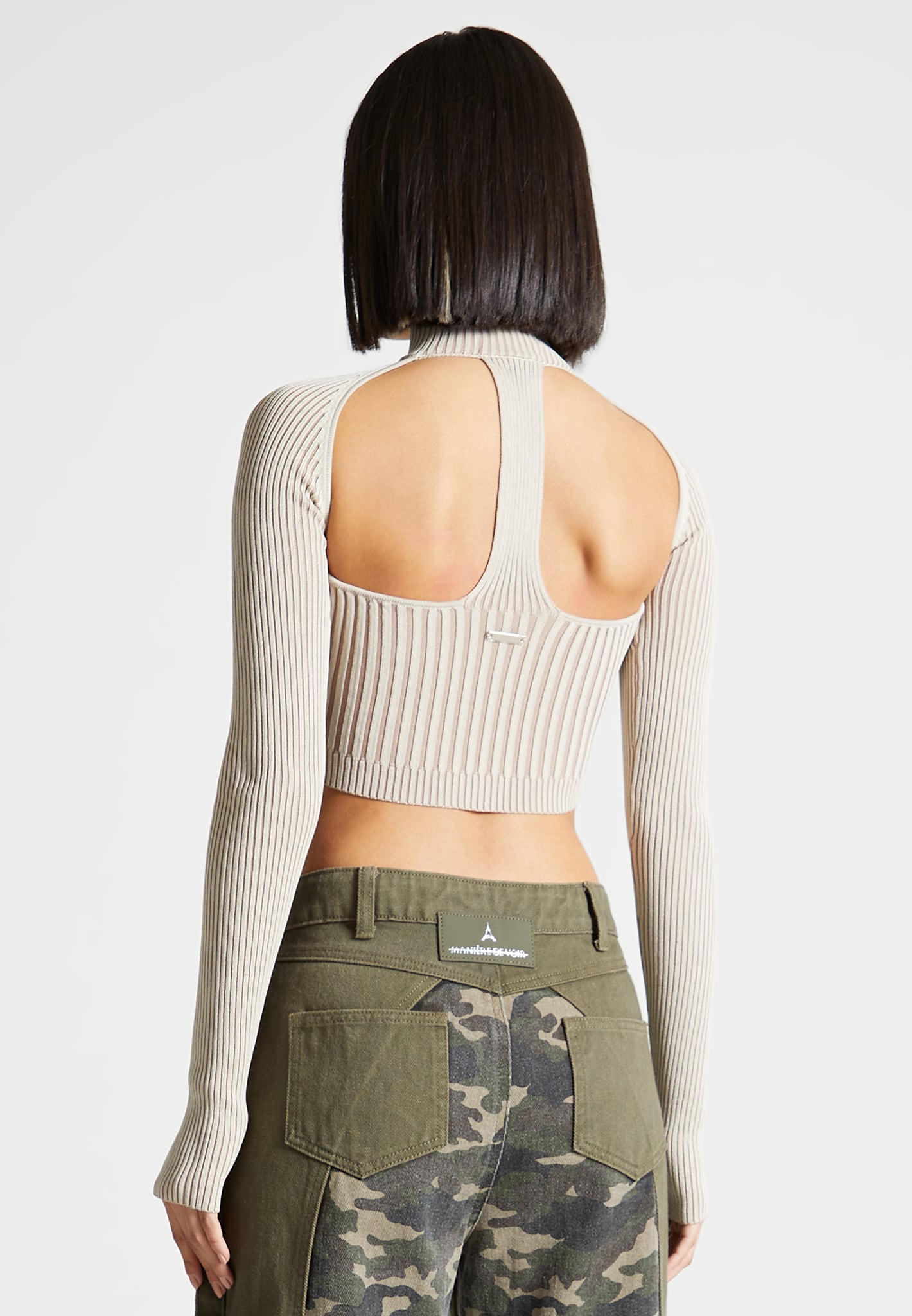 Knitted Backless Corset Top - Beige/Taupe
