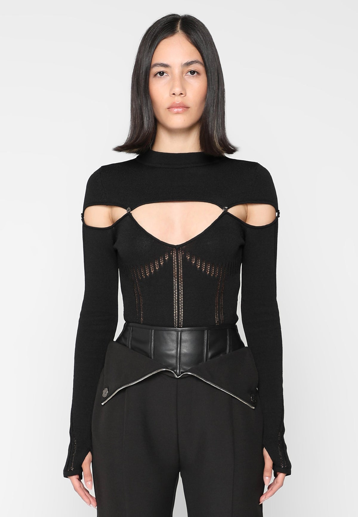 Knitted Cut Out Bodysuit - Black | Manière De Voir USA