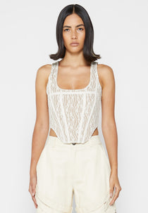 Lace with Leather Corset Top - Beige