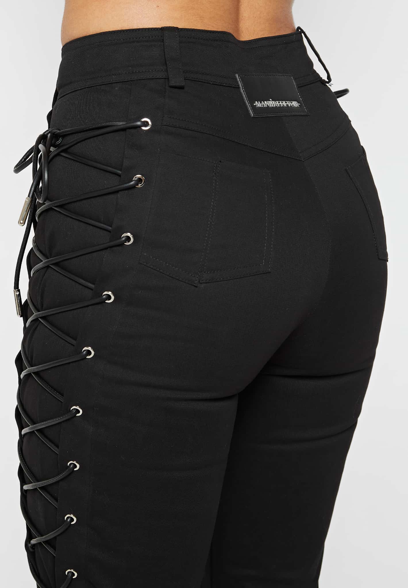 Comfortable black slender figure opaque lace pants
