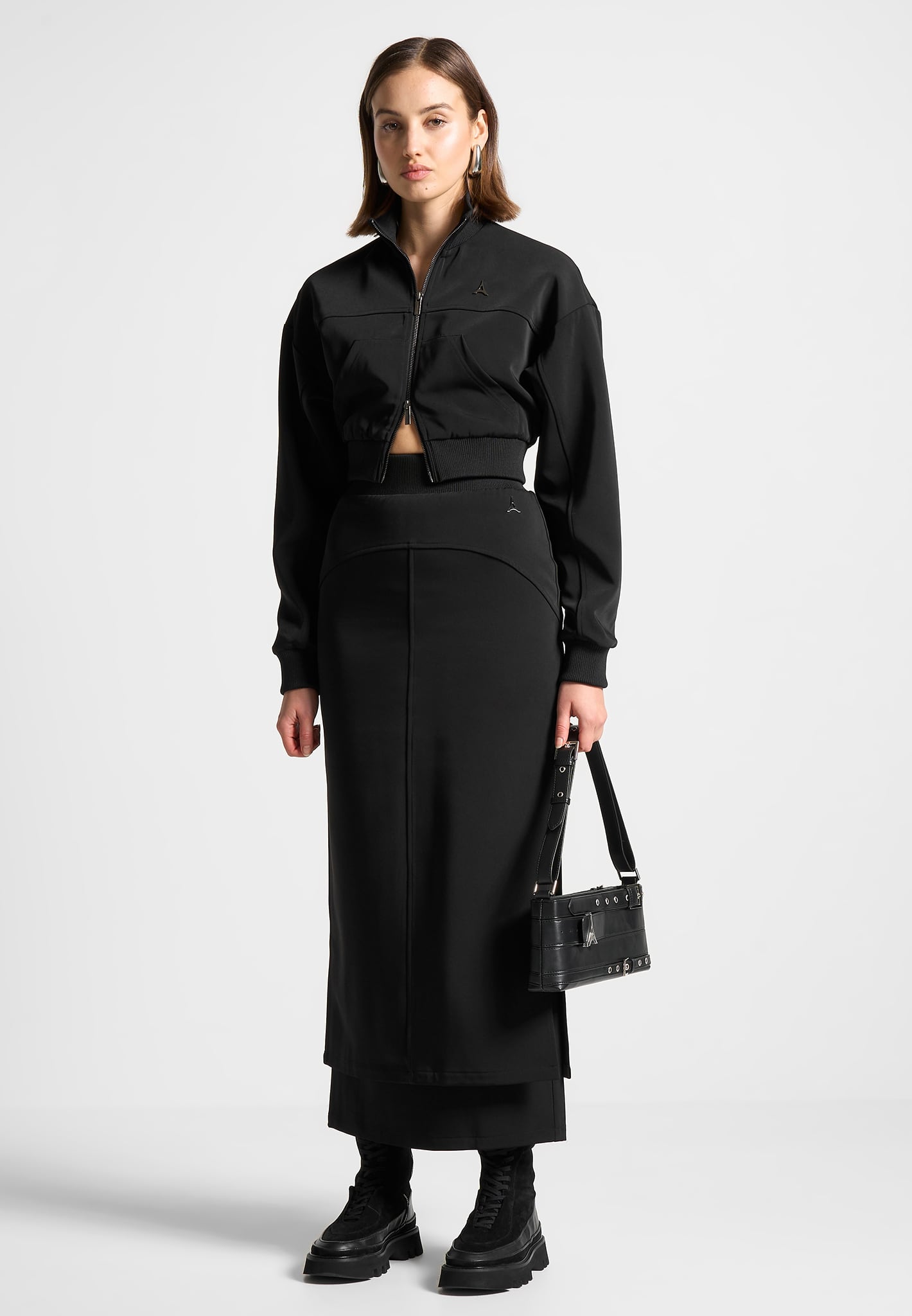 Asymmetric Knit Jumper Dress - Black