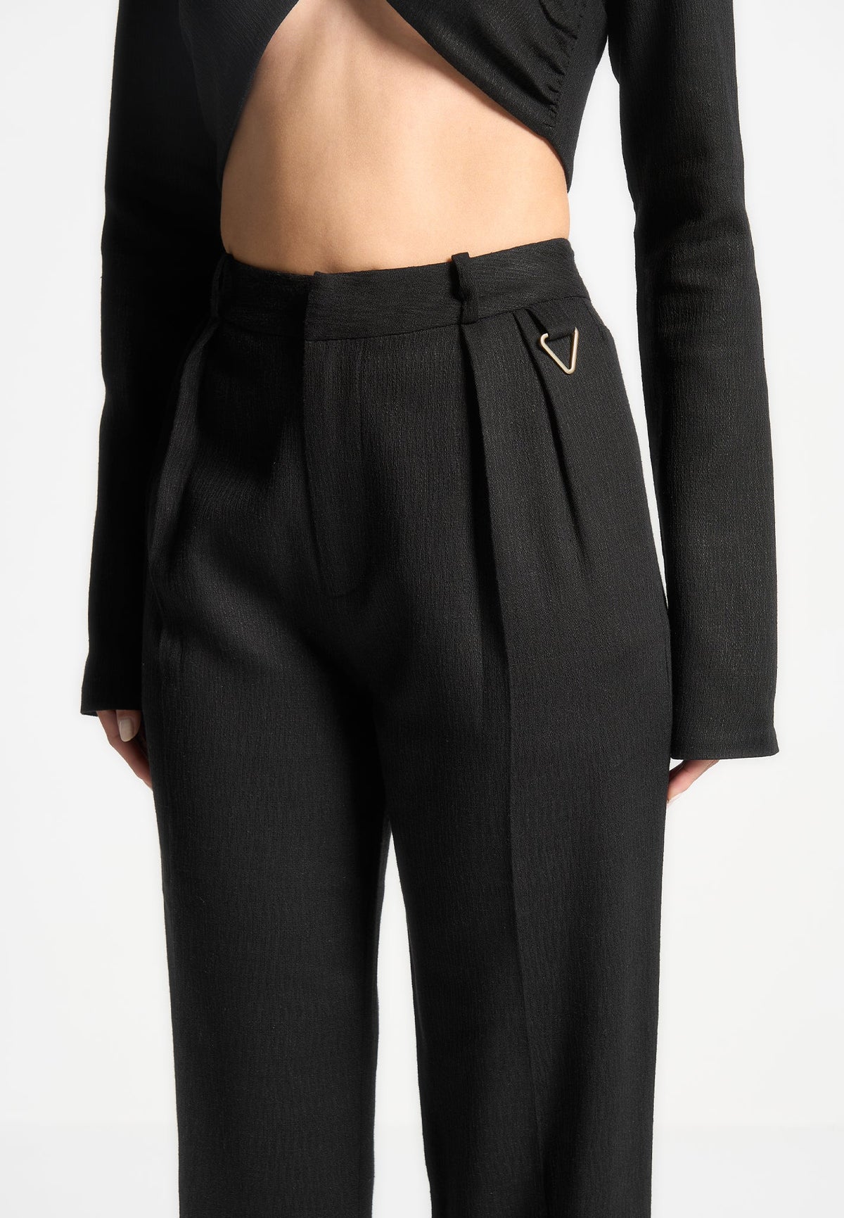 Julie - Linen Twin Pleat Pants - Black