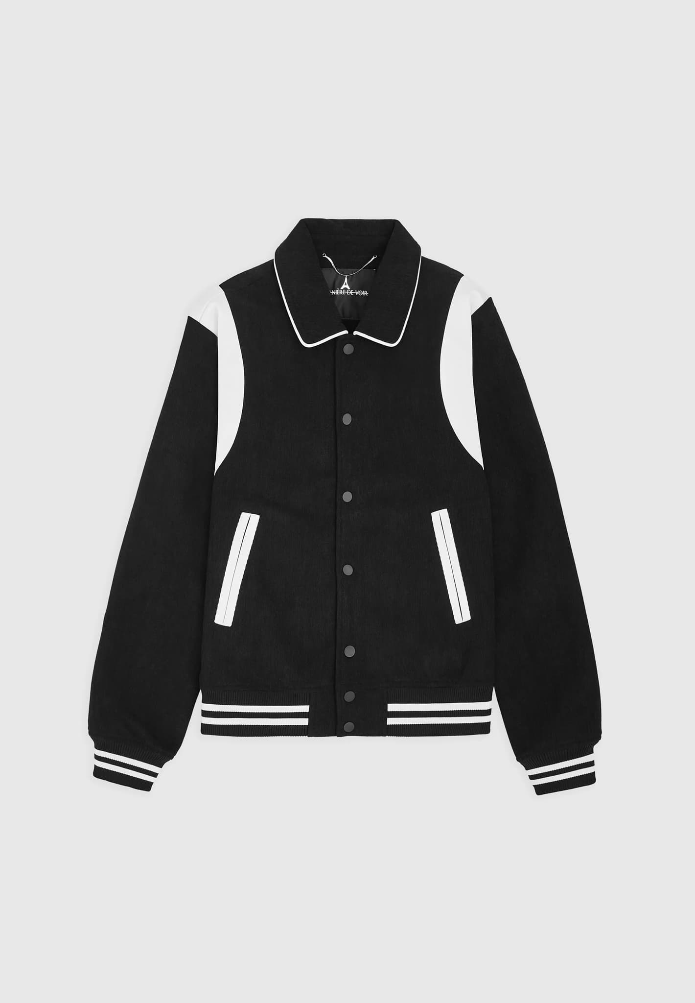 Satin Panel Corduroy Varsity Jacket - Black | Manière De Voir USA