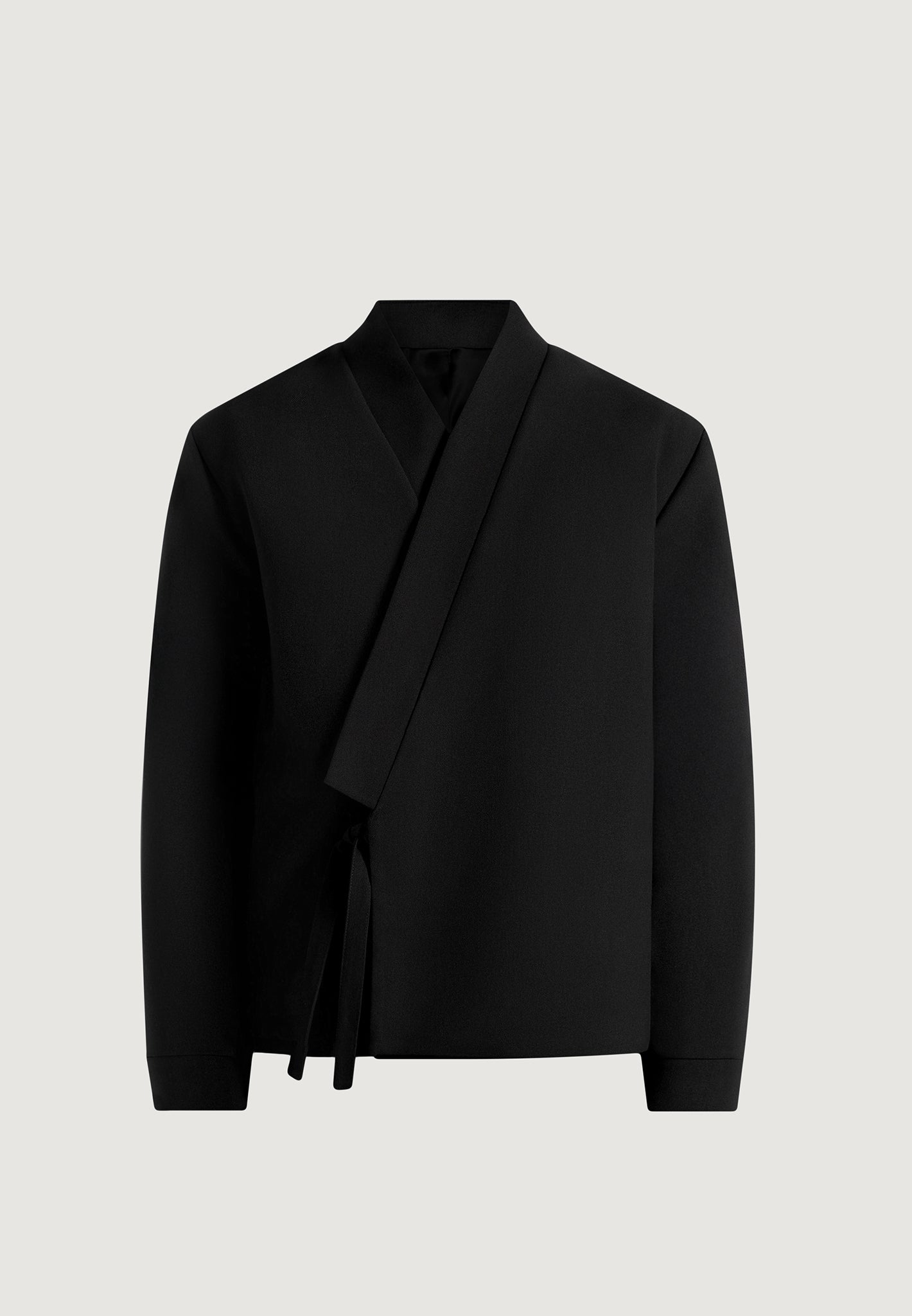 BREATHTAKING KIMONO JACKETダブルブレストジャケット　1 Robin - Textured Kimono Wrap Wool-Blend Jacket - Black | Manière