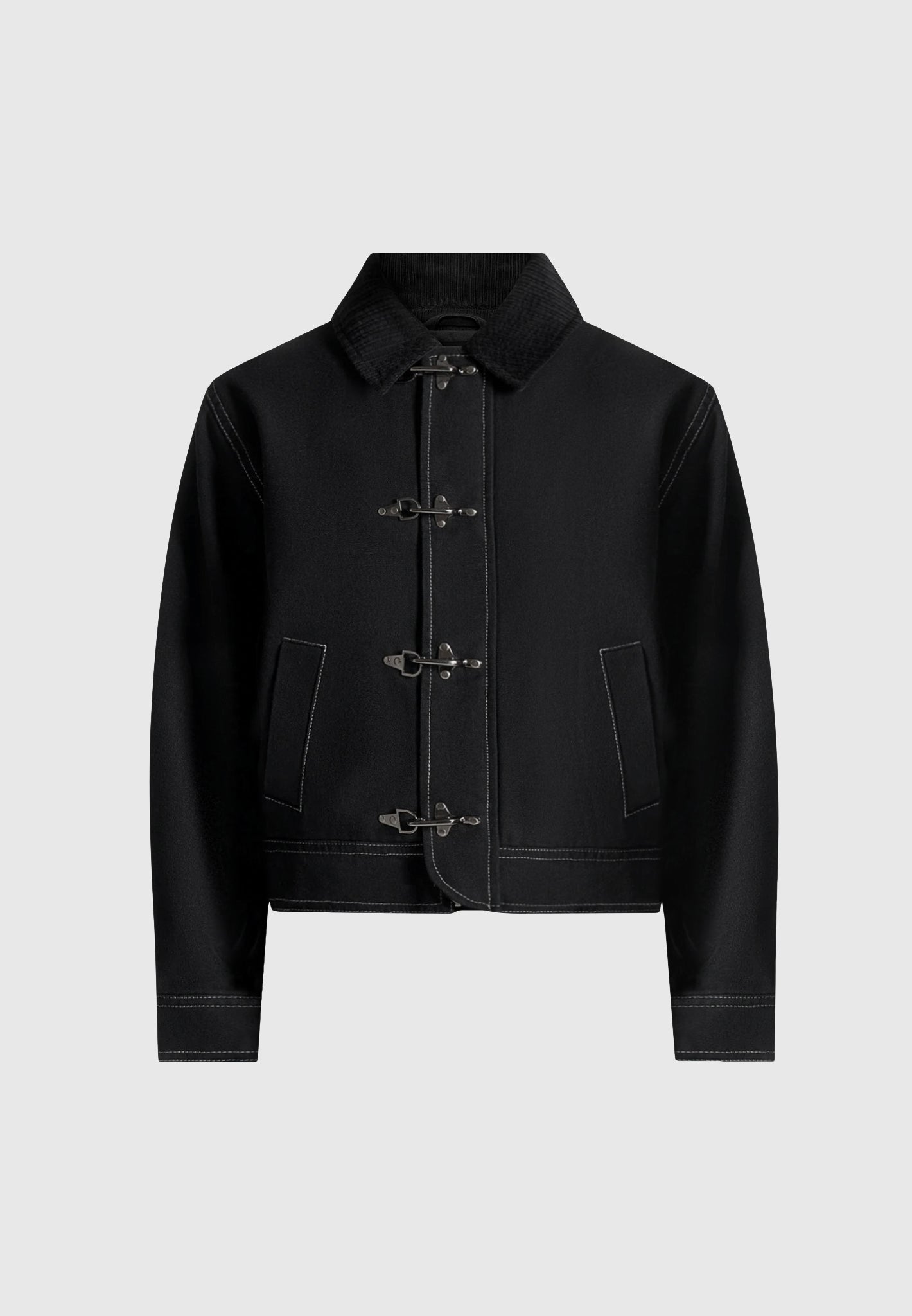 Nino - Clasp Detail Contrast Stitch Gabardine Jacket - Black