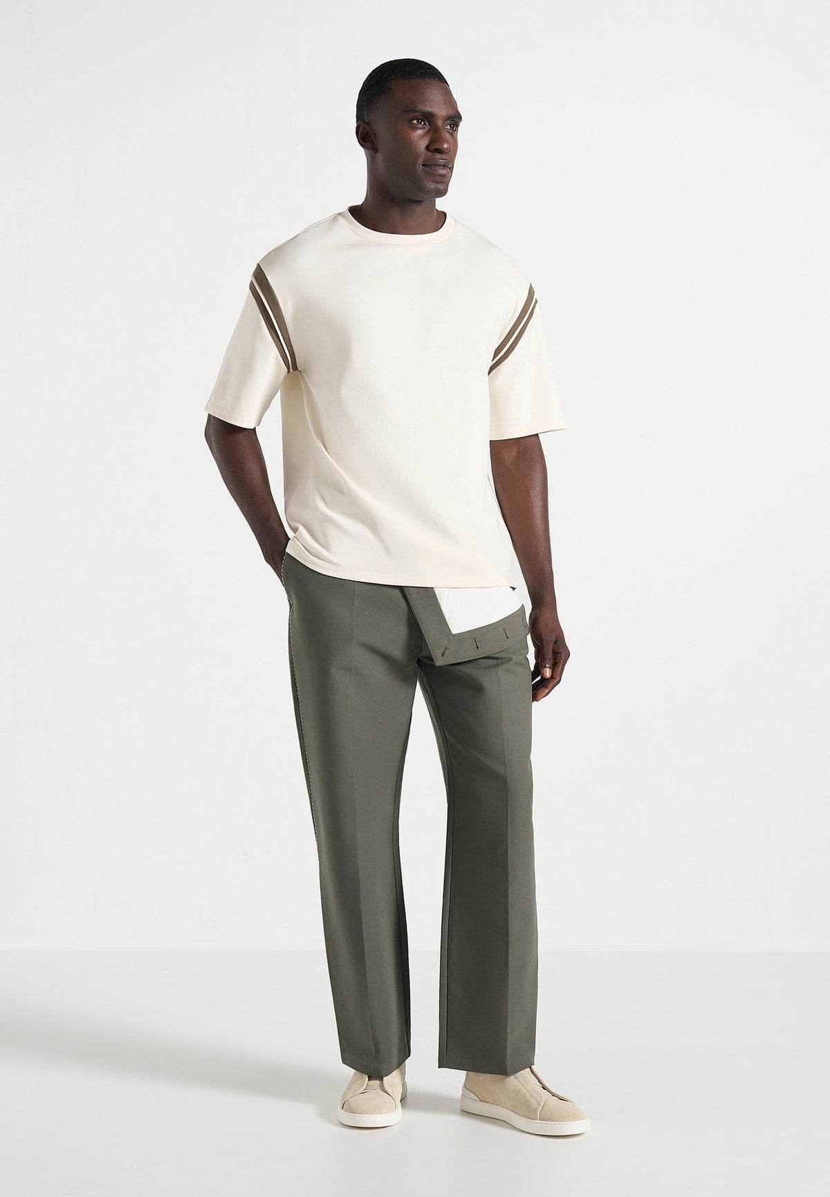 Georges - Varsity Cotton T-Shirt - Cream/Olive