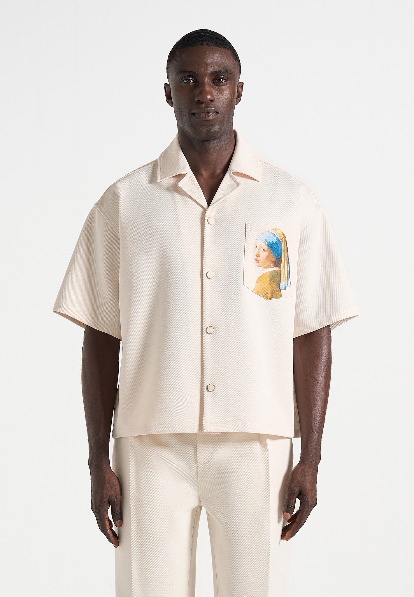 Men's Boxy Twill Double Breasted Shirt - Cream - S - Abel - Manire de Voir Men's Boxy Twill Double Breasted Shirt - Cream - S - Abel - Manire de Voir