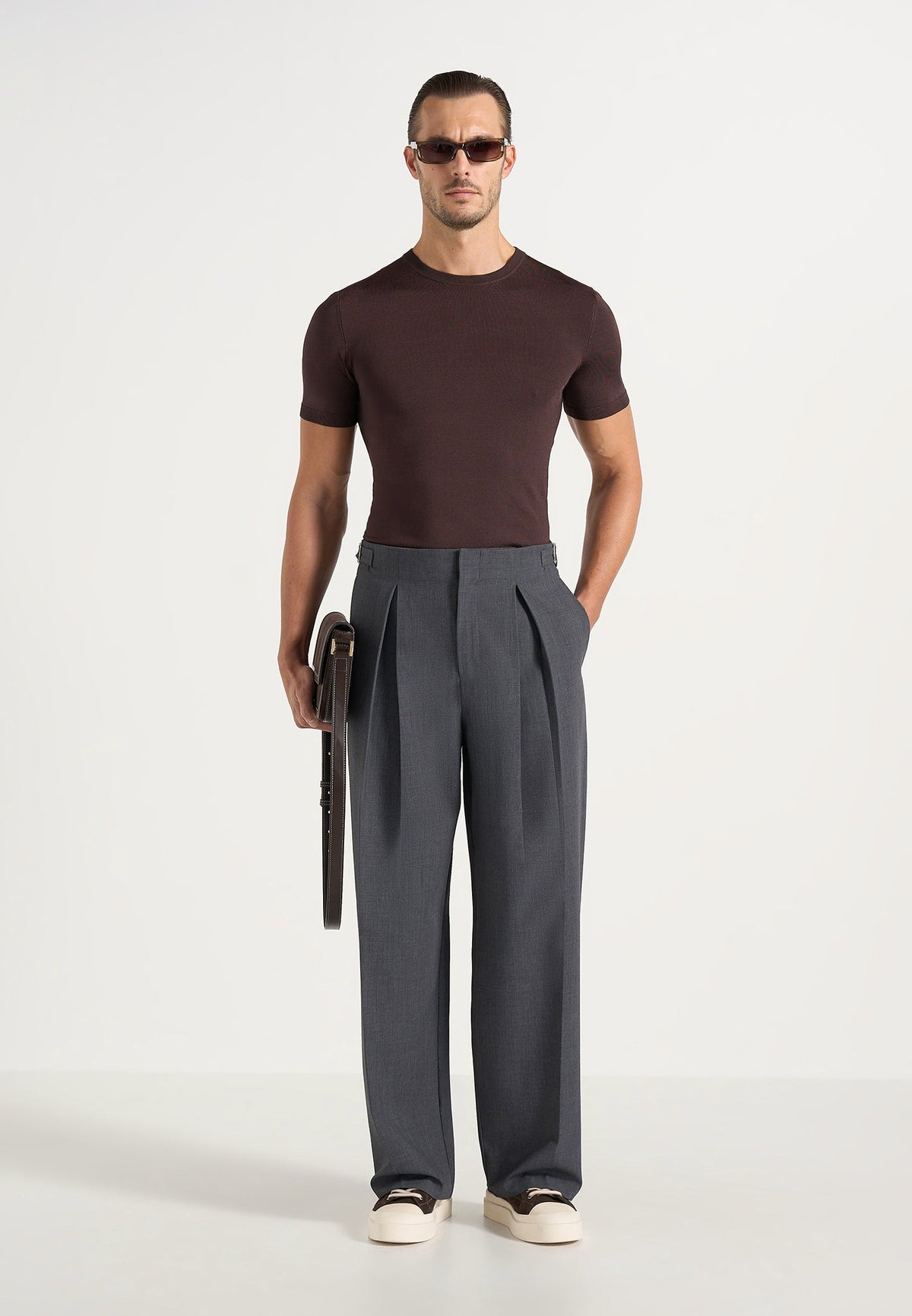 Lior - Box Pleat Wide Leg Wool-Blend Pants - Grey