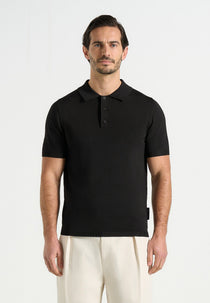 PL001 - Luxe Knitted Polo Top - Black