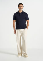 PL001 - Luxe Knitted Polo Top - Navy