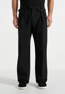 Pierre - Relaxed Fit Pleated Tailored Trousers - Black