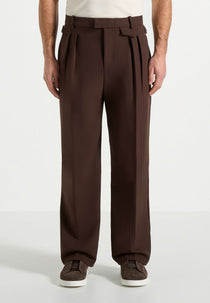 Pierre - Relaxed Fit Pleated Tailored Trousers - Brown