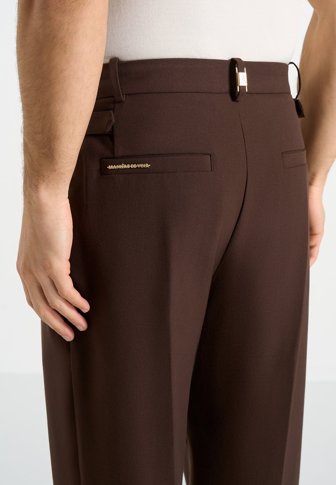 Pierre - Twin Pleat Tailored Pants - Brown | Manire De Voir USA