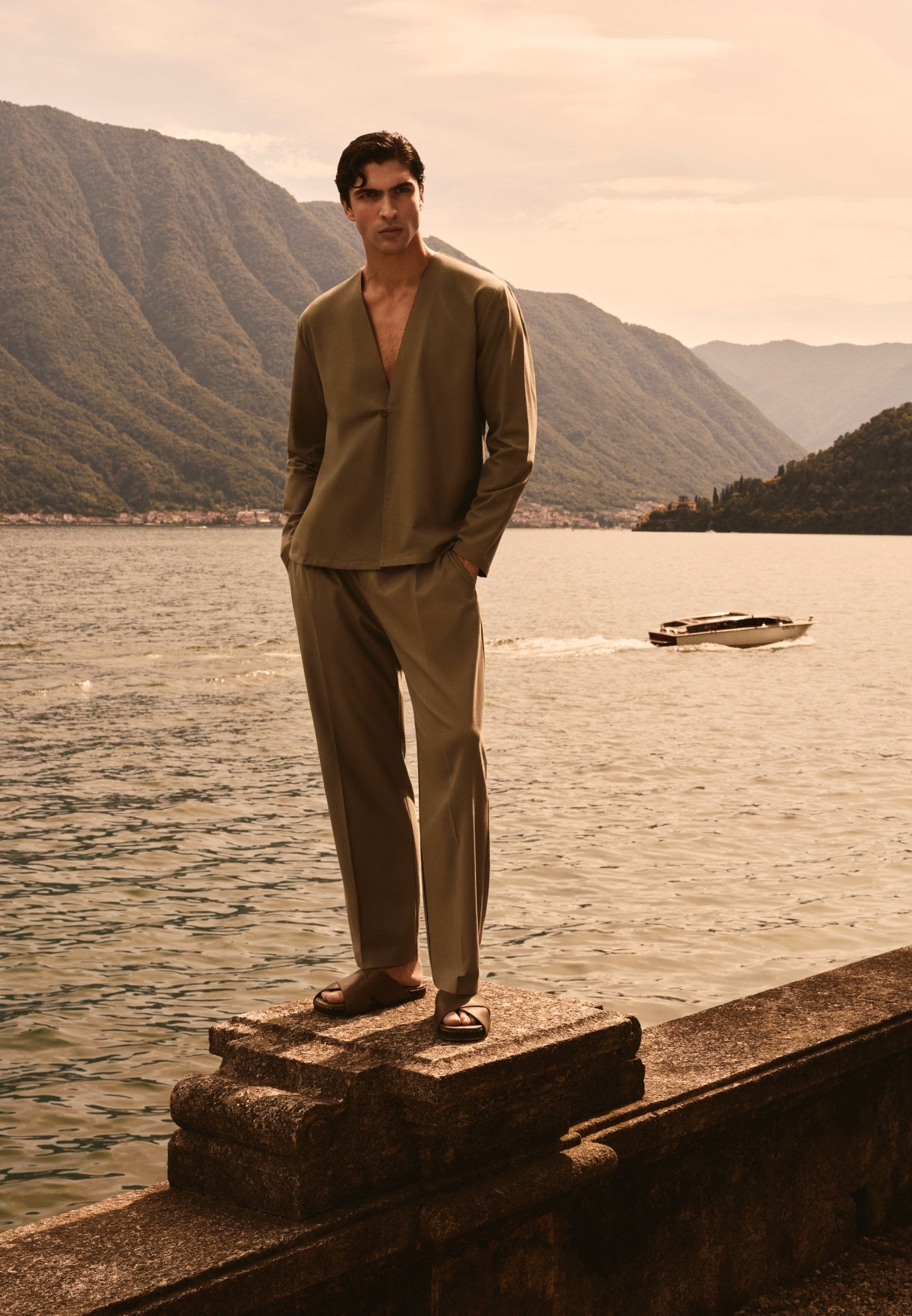 Axel - Minimal Kimono Linen-Blend Blazer - Khaki