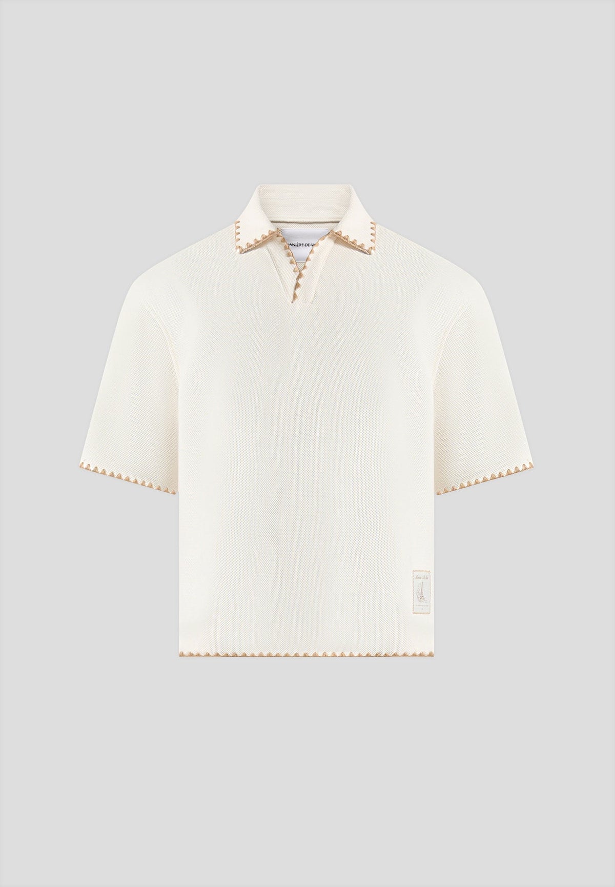 Lenny - Boxy Polo Shirt With Whipstitch Detail - Cream