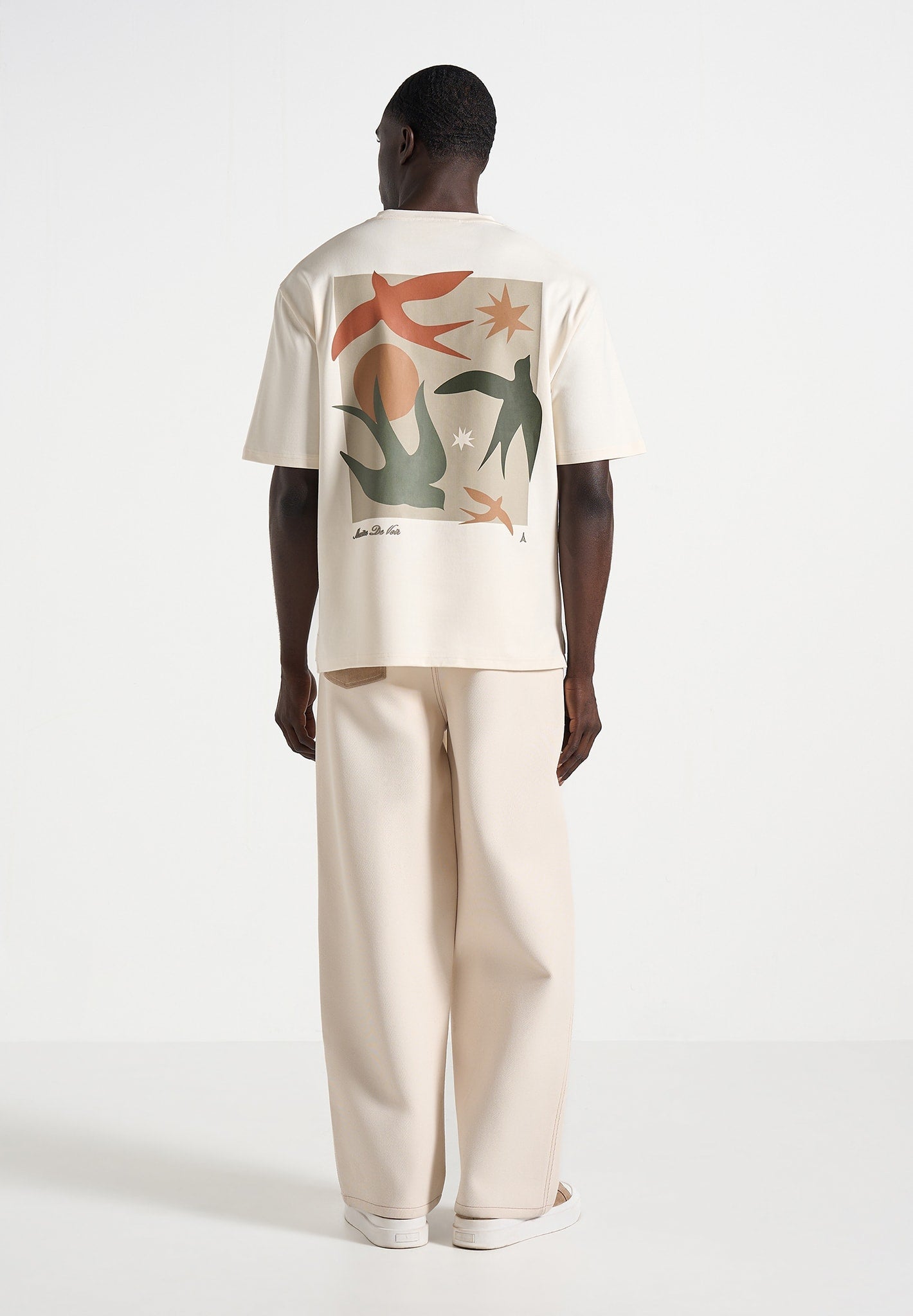 Thibault - Bird Detail Cotton T-Shirt - Cream 