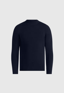 KW003 - Fitted Mock Neck Wool-Blend Sweater - Navy