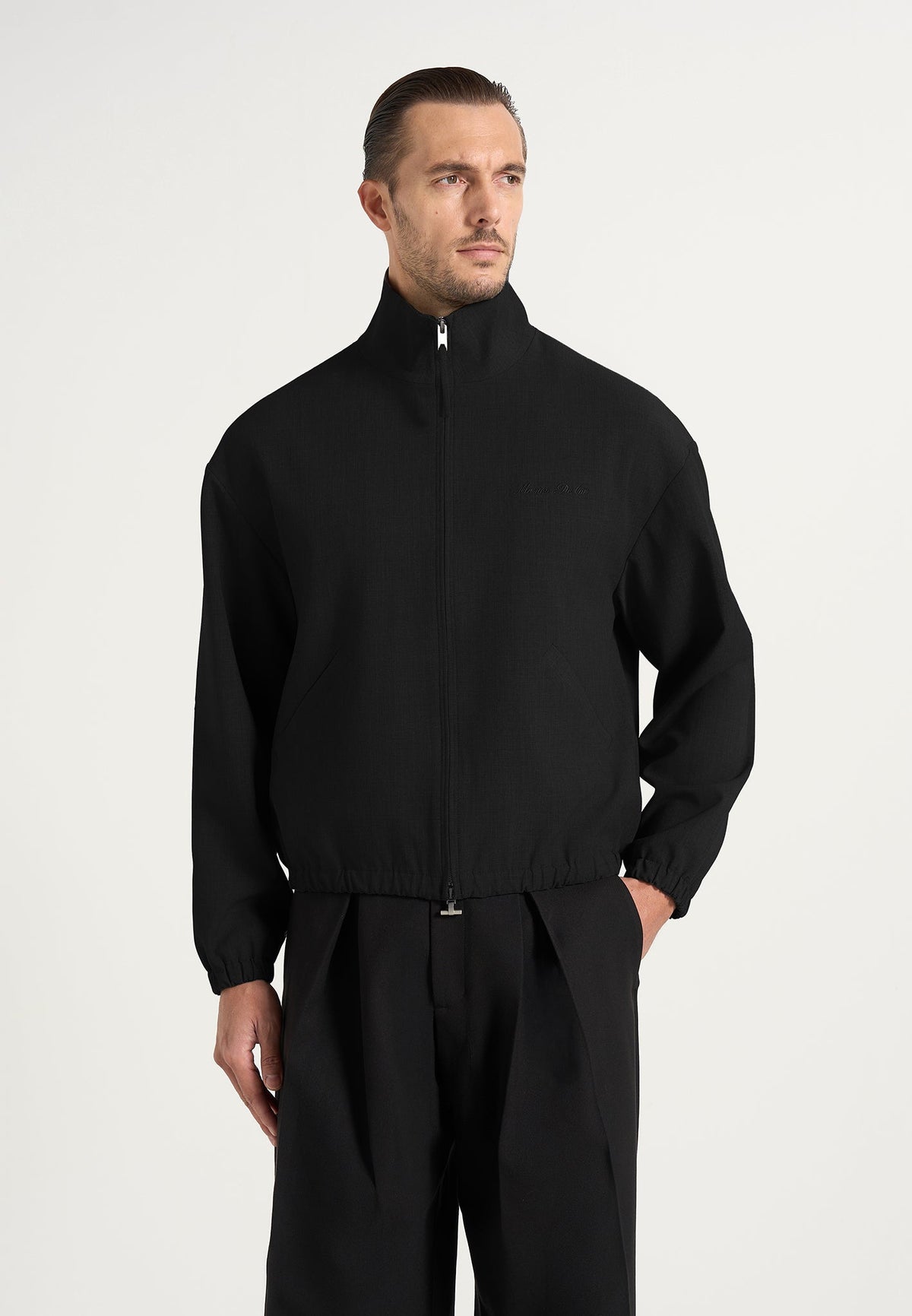 Ace - Boxy Cropped Wool-Blend Track Jacket - Black