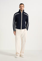 Malo - Contrast Piped Wool-Blend Zip-Through Cardigan - Navy