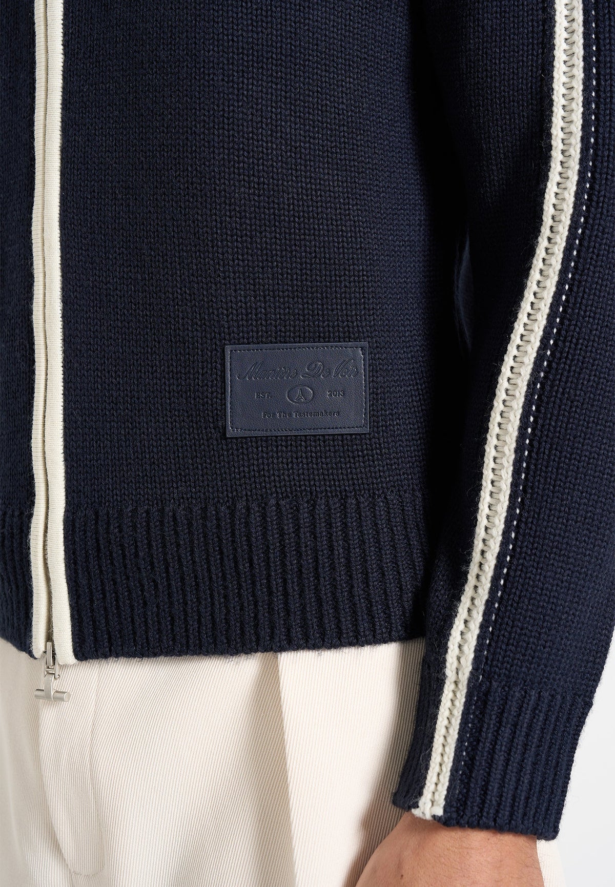 Malo - Contrast Piped Wool-Blend Zip-Through Cardigan - Navy