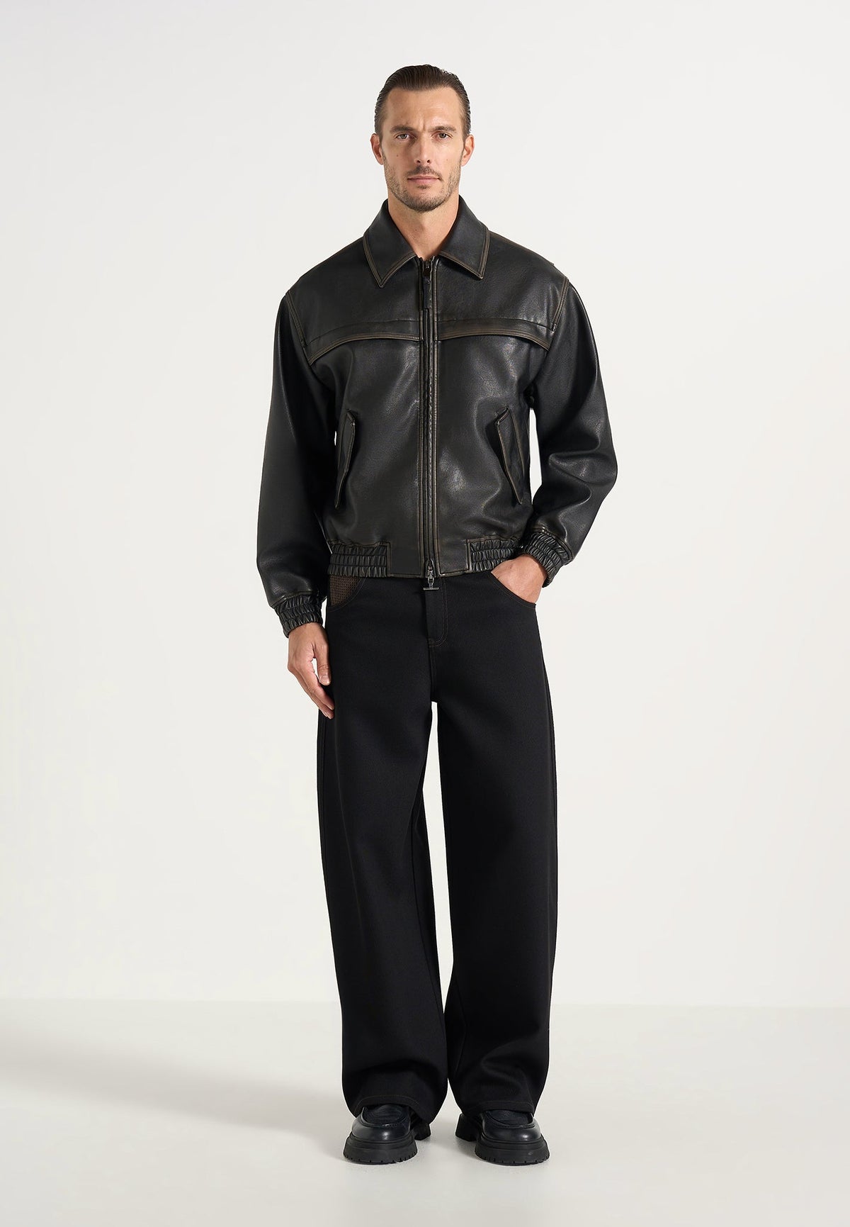 Clint - Vintage Leather Bomber Jacket - Black