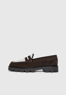 Diego - Suede & Crochet Penny Loafer - Brown/White