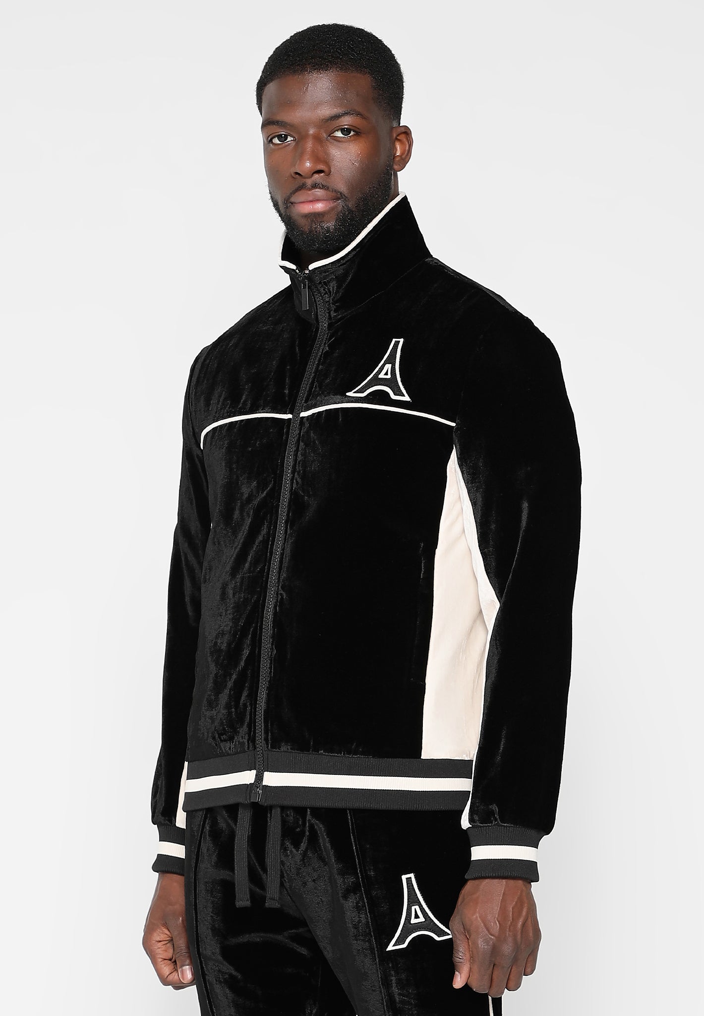 MDV Velvet Varsity Track Jacket - Black/Cream