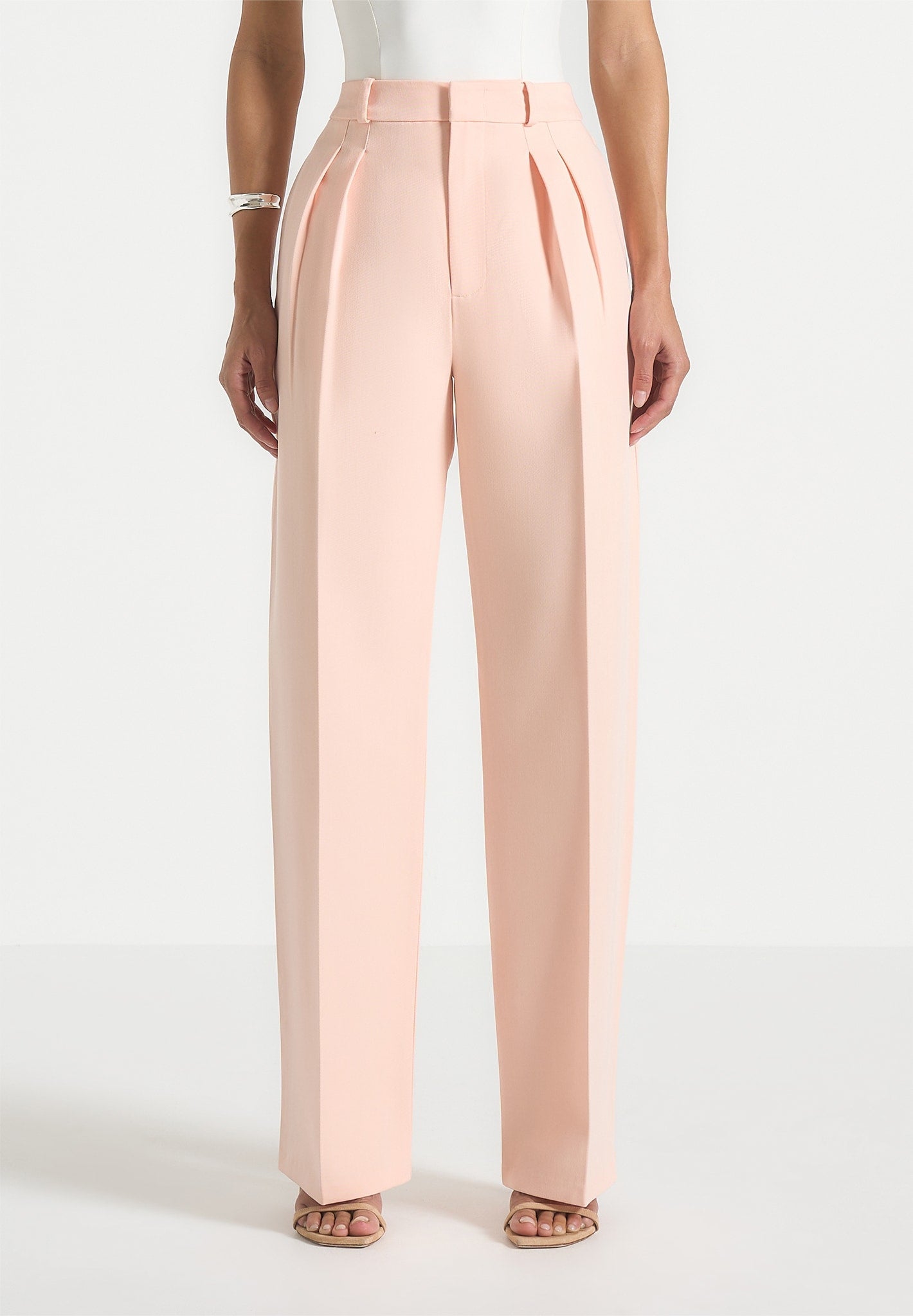 Julie - Tailored Twin Pleat Trousers - Peach
