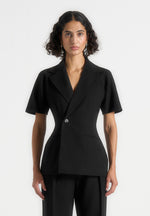 Malika - Double Breasted Short Sleeve Blazer - Black