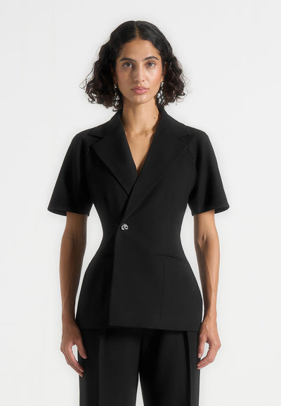 Malika - Double Breasted Short Sleeve Blazer - Black