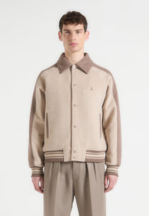 André - Contrast Wool Blend Varsity Jacket - Beige