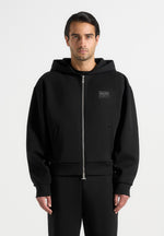 Ray - Unisex Neoprene Cropped Zip Hoodie - Black