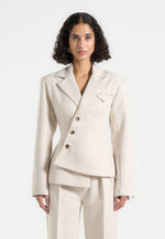 Thalia - Tailored Asymmetric Double Breasted Blazer - Light Beige