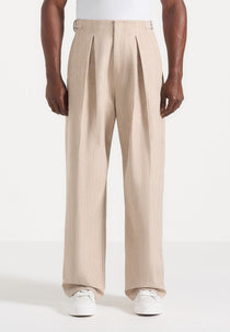 Lior - Box Pleat Wide Leg Trousers - Beige