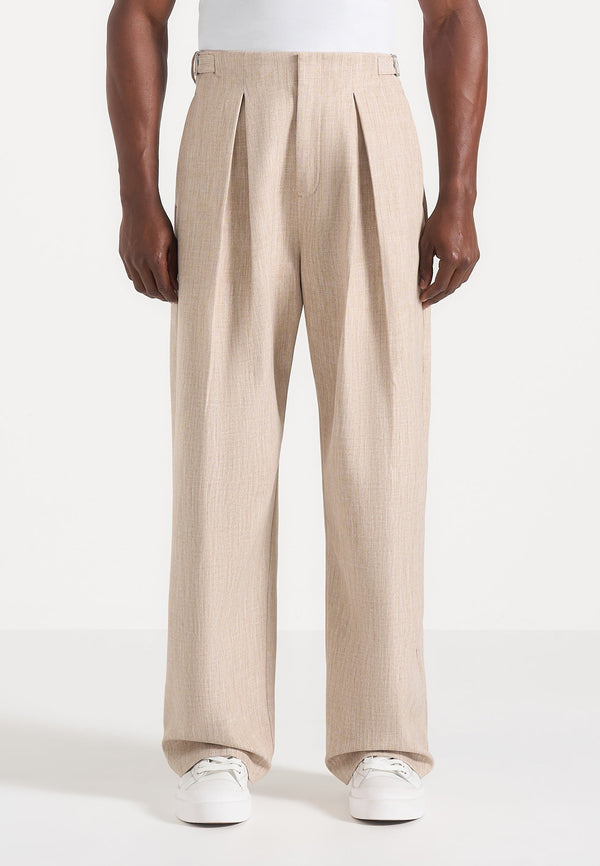 Lior - Box Pleat Wide Leg Pants - Beige