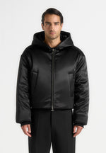 Dario - Satin Cropped Hooded Jacket - Black