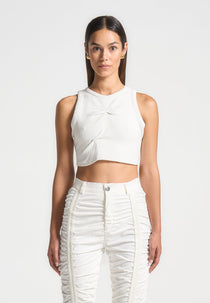 Tacked Ribbed Crop Top - White