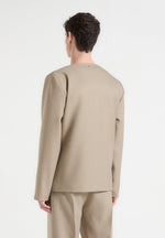 Collarless Double Breasted Minimal Blazer - Beige