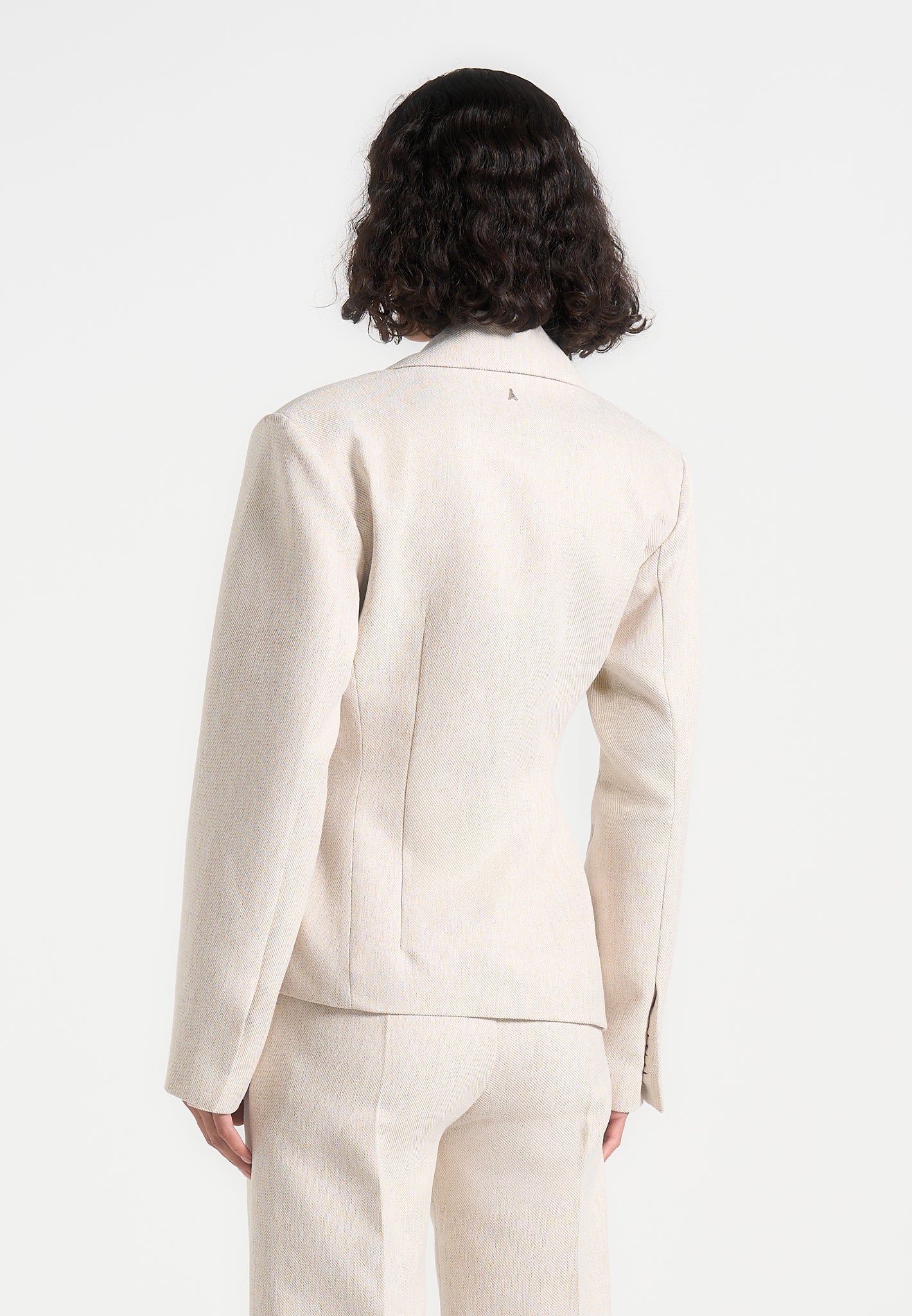 Thalia - Tailored Asymmetric Double Breasted Blazer - Light Beige