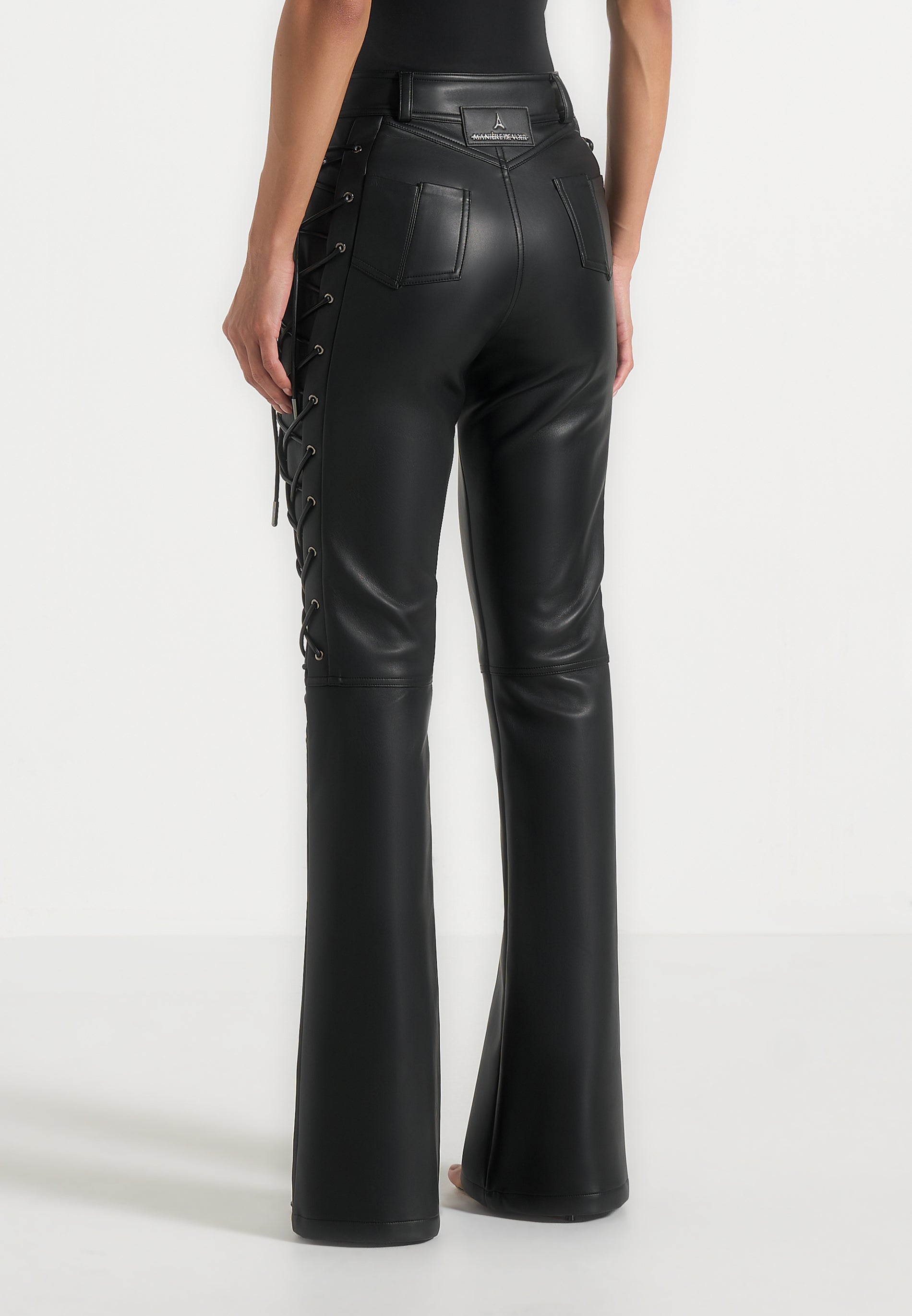 ambre-leather-lace-up-flared-trousers-black
