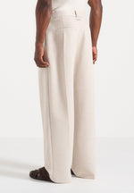 Loic -  Wide Leg Textured Pants with Belt - Cream