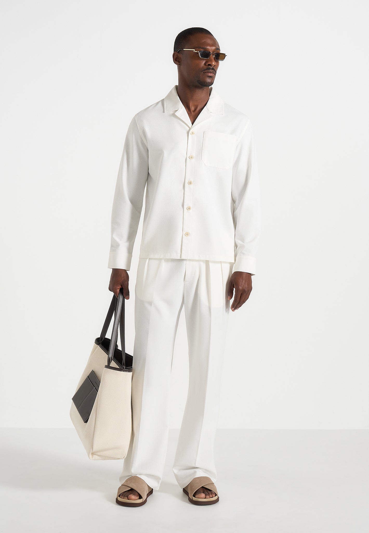 Men's Twin Pleat Linen Pants - White - W30