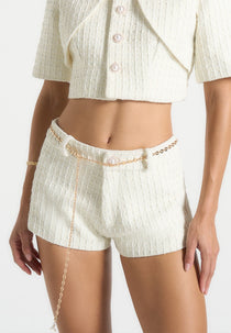 Elina - Tweed Mini Shorts - Cream