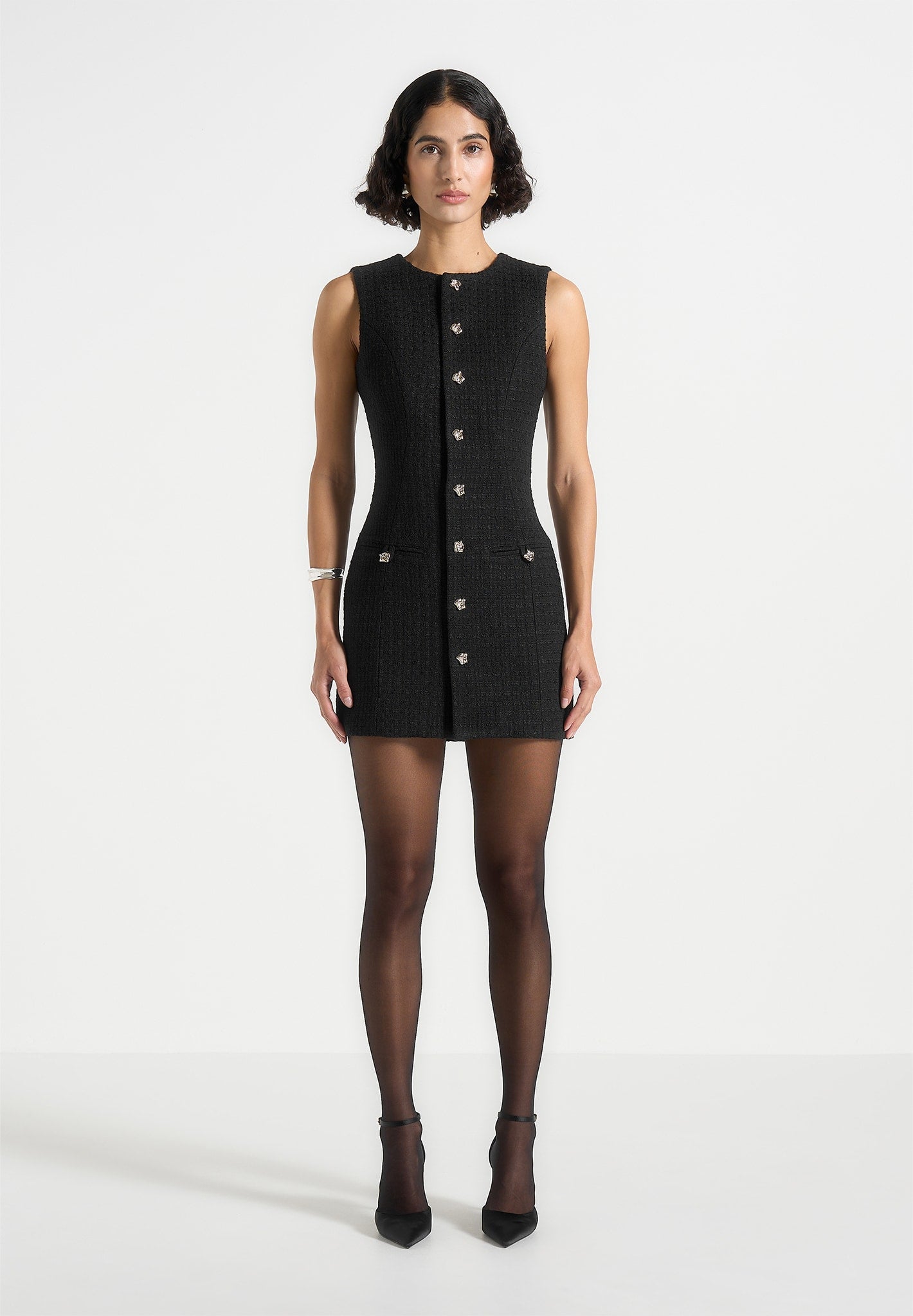 Women's Tweed Mini Dress - Black - US 12 - Nadine