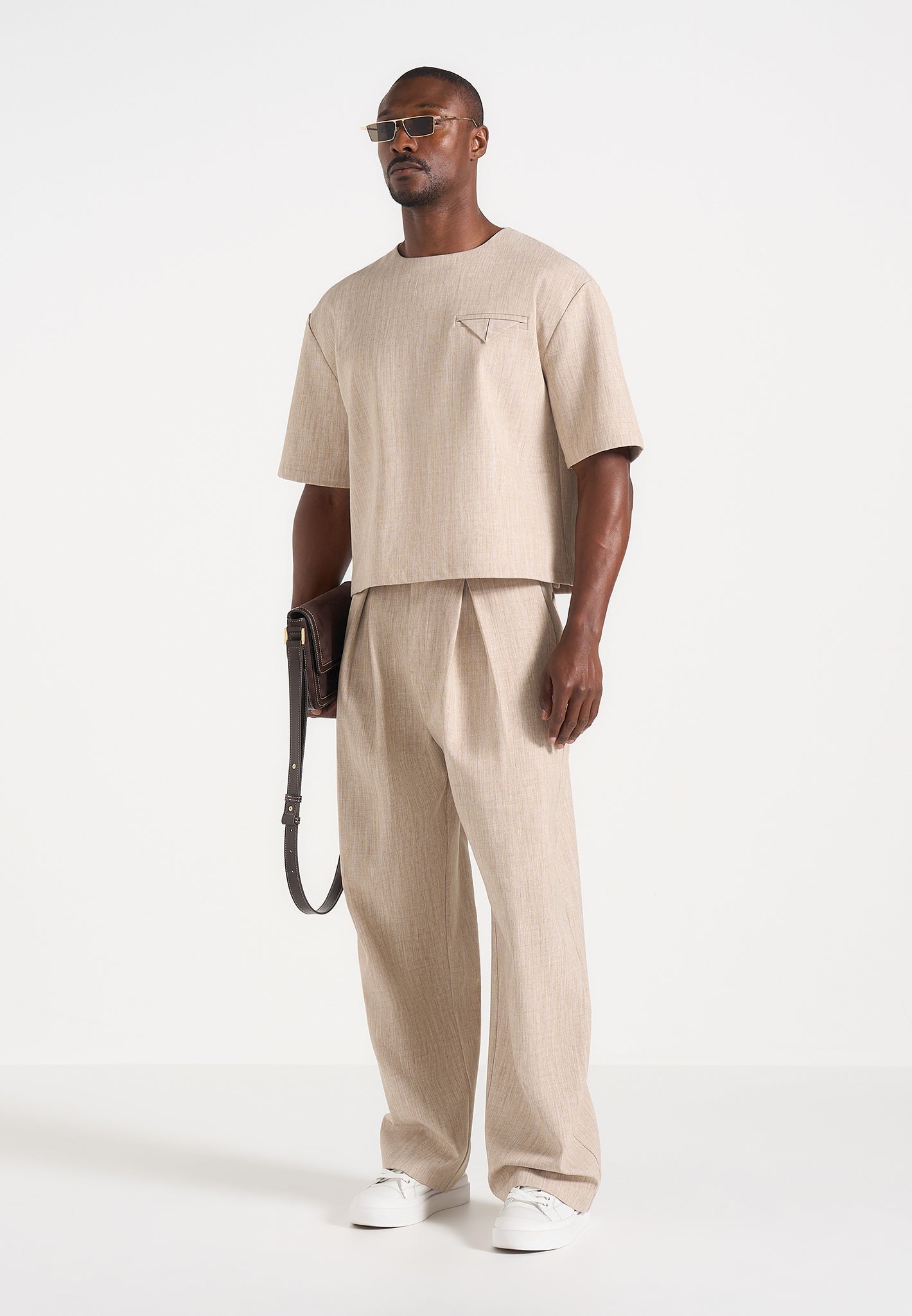 Lior - Box Pleat Wide Leg Pants - Beige
