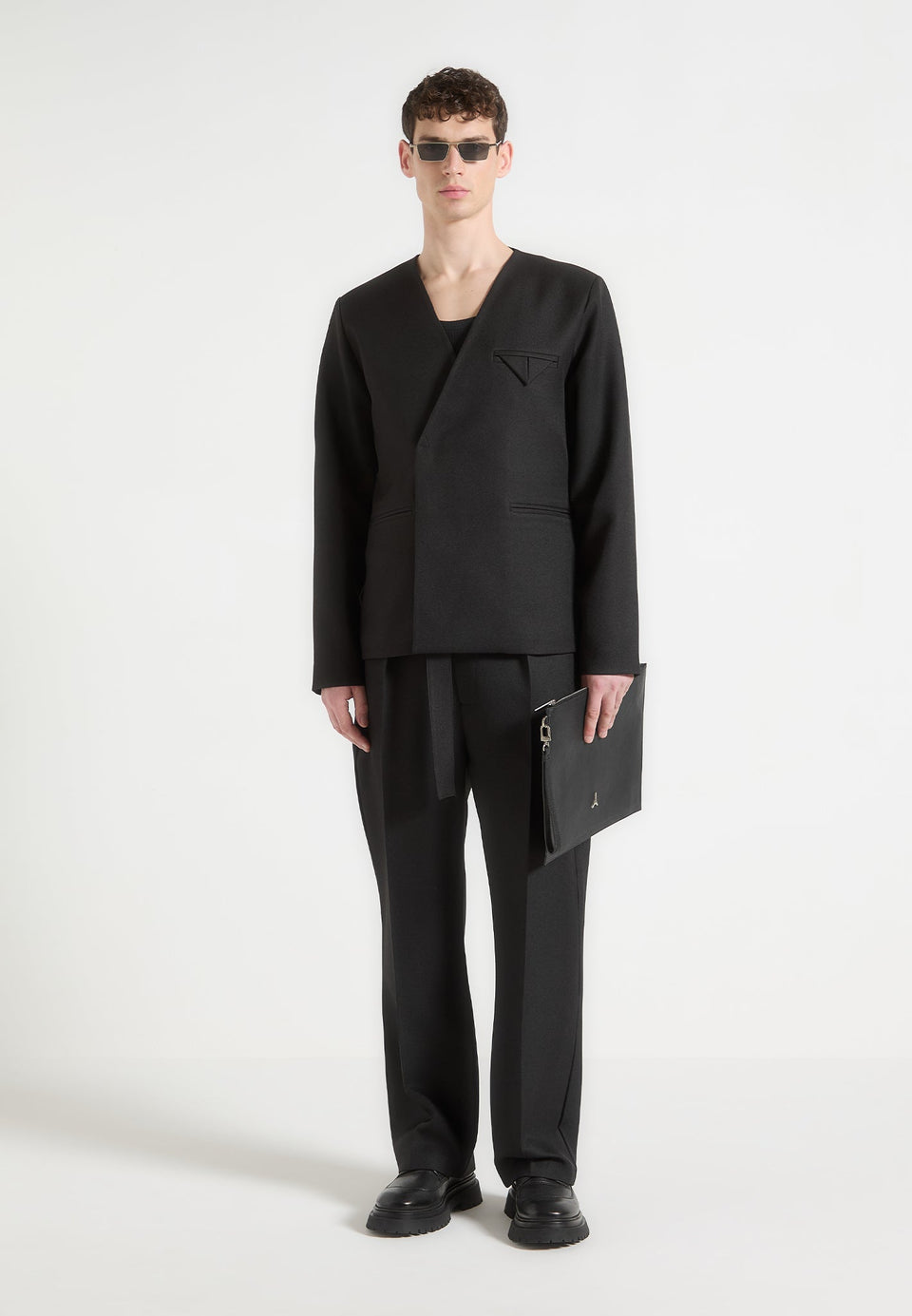 colin-collarless-double-breasted-minimal-blazer-black